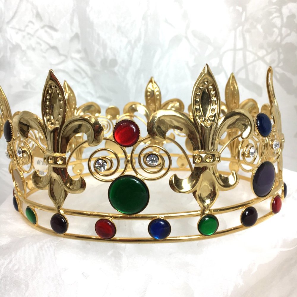 Kings Royal Fleur-de-lis Crown Gold Metal w/ Faux Jewels NWT NOS Vintage